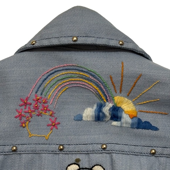 Billy The Kid Embroidered Jean Jacket Youth Size L Snap Closure Western Studded - Picture 12 of 16